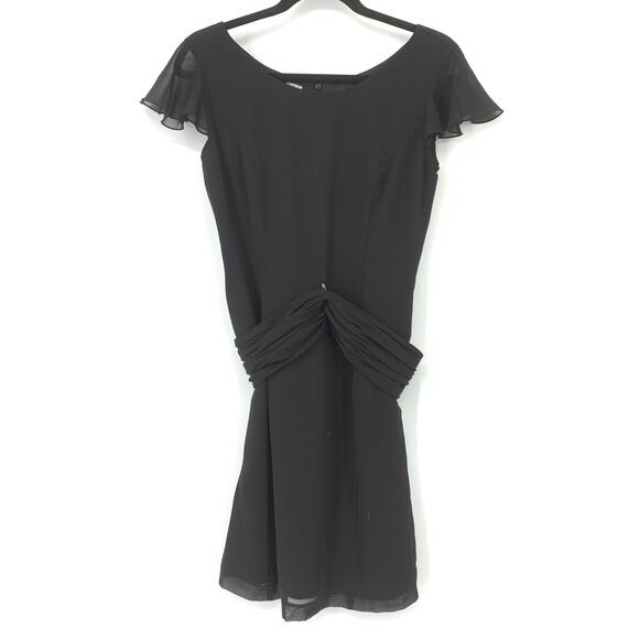 Due Per Due Dress Veste Women's Size 4 Flutter Short Sleeve Mini Black Belted - Picture 1 of 6